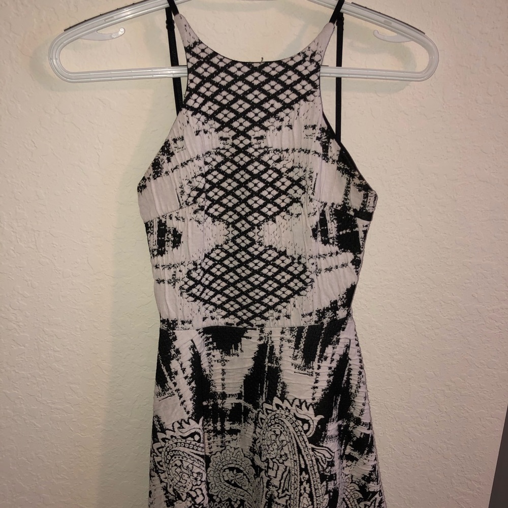 High Neck, Open Back Skater Dress in Black & White